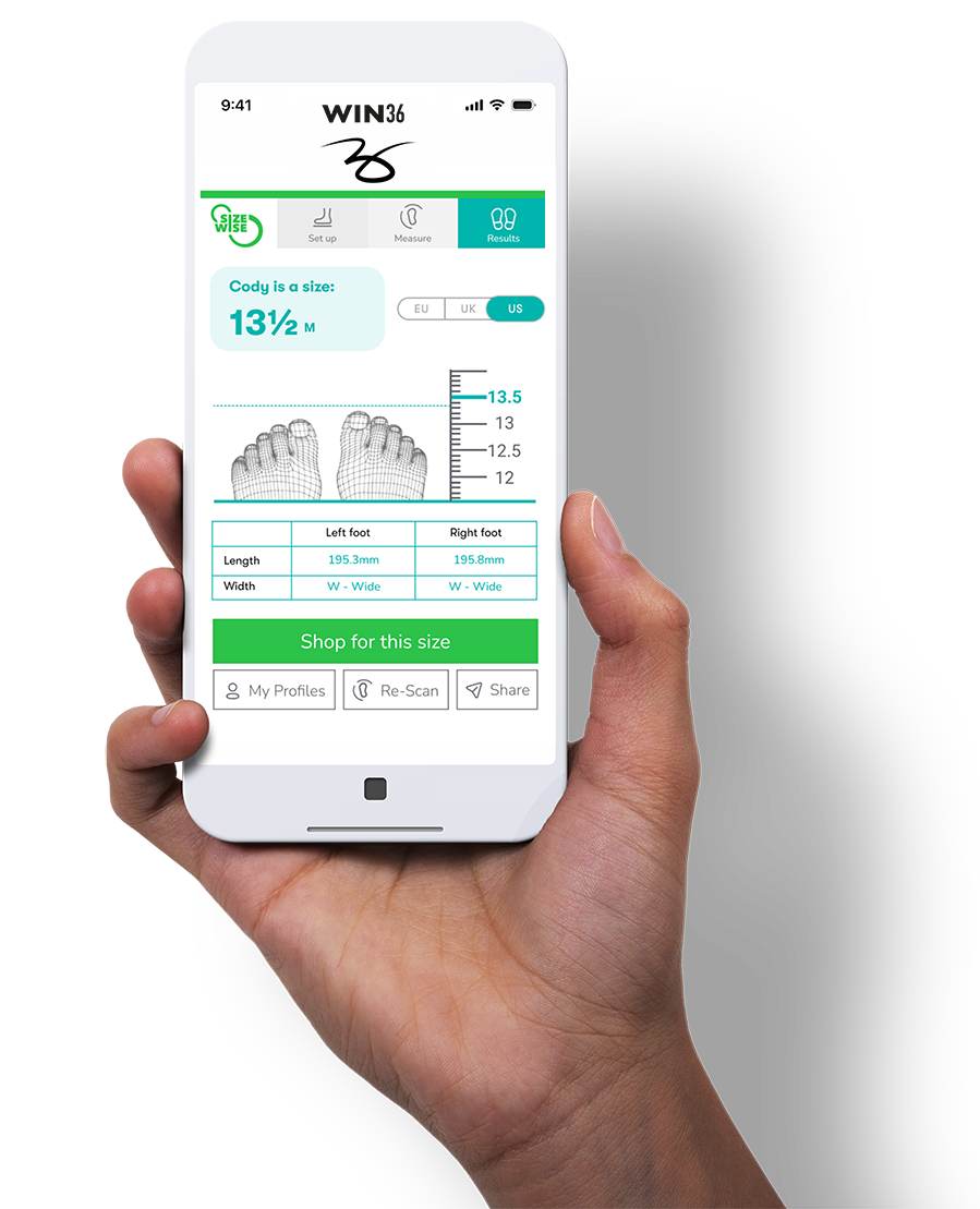 SizeWise results displayed on a mobile phone